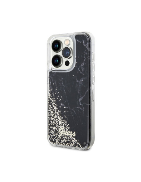 Etui Do iPhone 14 Pro Guess Liquid Glitter Marble Czarny