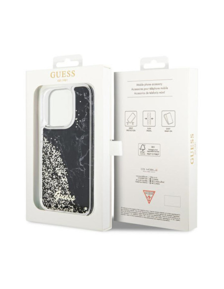 Etui Do iPhone 14 Pro Guess Liquid Glitter Marble Czarny