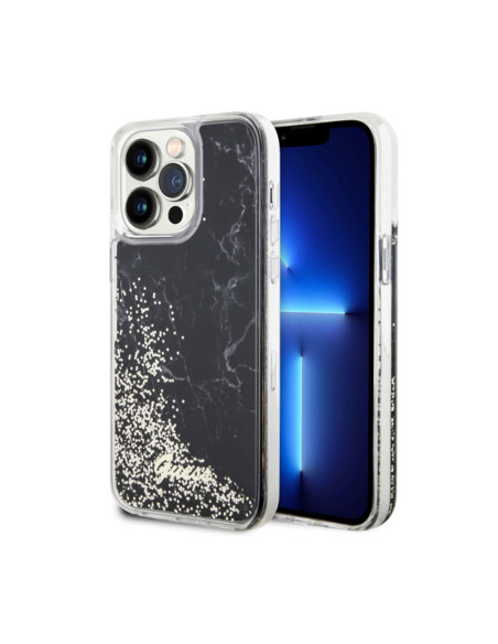 Etui Do iPhone 14 Pro Max Guess Liquid Glitter Marble Czarny