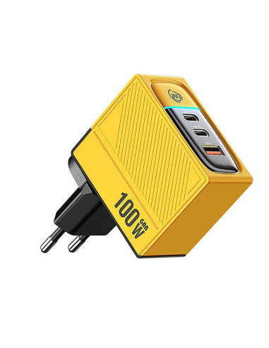 Ładowarka sieciowa 2x USB-C & USB-A Super Fast Charger GaN 100W WEKOME WP-U155 Tint Series Żółty