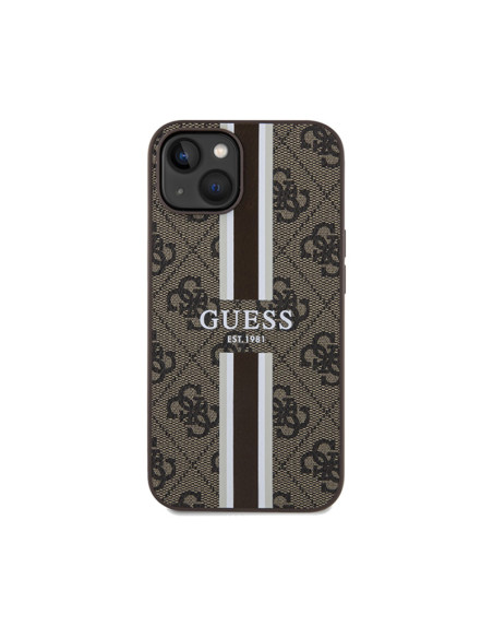 Etui Do iPhone 15 Guess 4G Printed Stripes MagSafe Brązowy