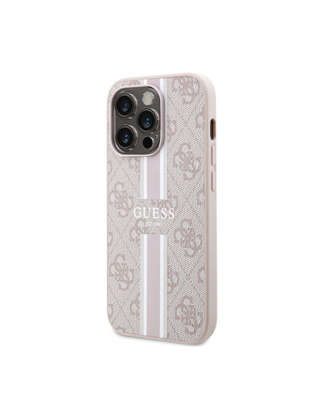 Etui Do iPhone 15 Pro Guess 4G Printed Stripes MagSafe Różowy