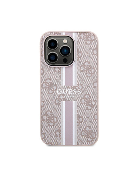 Etui Do iPhone 15 Pro Guess 4G Printed Stripes MagSafe Różowy