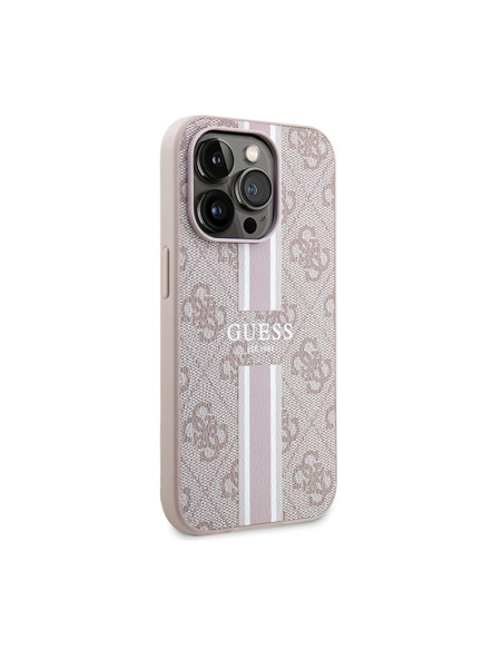 Etui Do iPhone 15 Pro Guess 4G Printed Stripes MagSafe Różowy