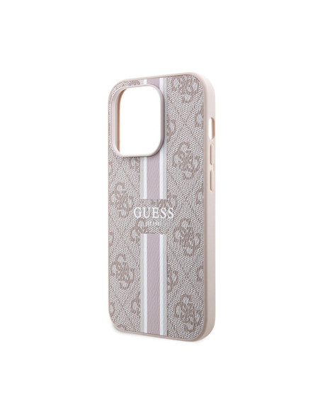 Etui Do iPhone 15 Pro Guess 4G Printed Stripes MagSafe Różowy