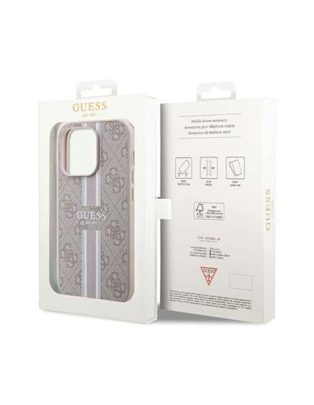 Etui Do iPhone 15 Pro Guess 4G Printed Stripes MagSafe Różowy