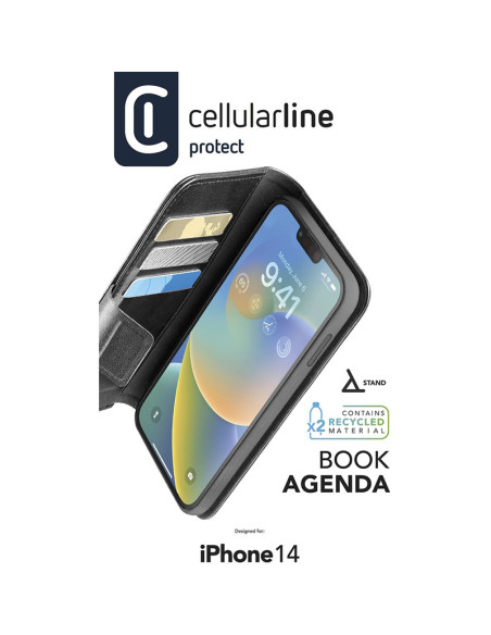Etui Do iPhone 14 z powłoką MICROBAN Cellularline Book Agenda Czarny