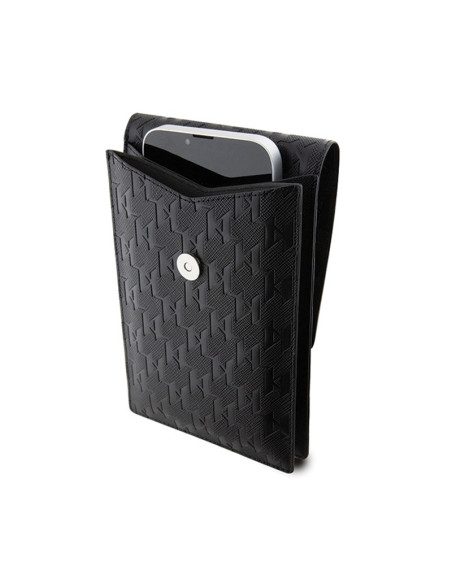Torebka crossbody na telefon Karl Lagerfeld Saffiano Monogram Ikonik Czarny