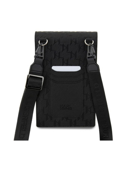 Torebka crossbody na telefon Karl Lagerfeld Saffiano Monogram Ikonik Czarny