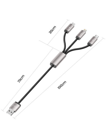 Kabel 3w1 Lightning / Typ-C / Micro-USB Ultraboost 3.5A 100cm Tech-Protect Szary