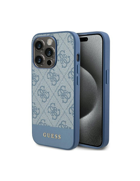 Etui Do iPhone 15 Pro Guess 4G Bottom Stripe Metal Logo Collection Niebieski