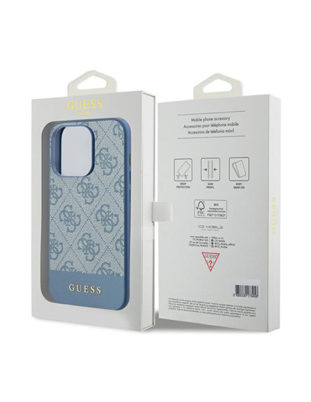 Etui Do iPhone 15 Pro Guess 4G Bottom Stripe Metal Logo Collection Niebieski