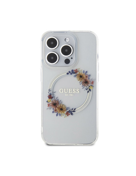 Etui Do iPhone 15 Pro Max Guess IML Flowers Wreath MagSafe Przezroczysty