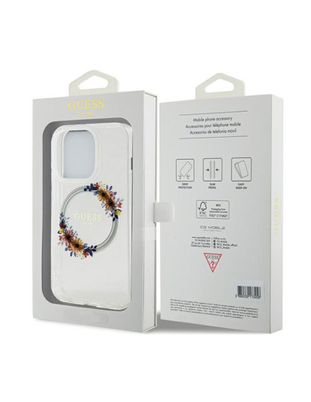 Etui Do iPhone 15 Pro Max Guess IML Flowers Wreath MagSafe Przezroczysty
