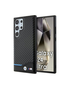 Etui Do Samsung Galaxy S24 Ultra BMW Leather Carbon Blue Line Czarny