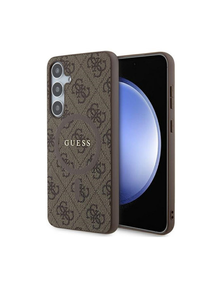 Etui Do Samsung Galaxy S24+ Guess 4G Collection Leather Metal Logo MagSafe Brązowy