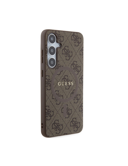 Etui Do Samsung Galaxy S24+ Guess 4G Collection Leather Metal Logo MagSafe Brązowy