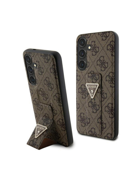 Etui Do Samsung Galaxy S24 Guess Grip Stand 4G Triangle Strass Logo Brązowy
