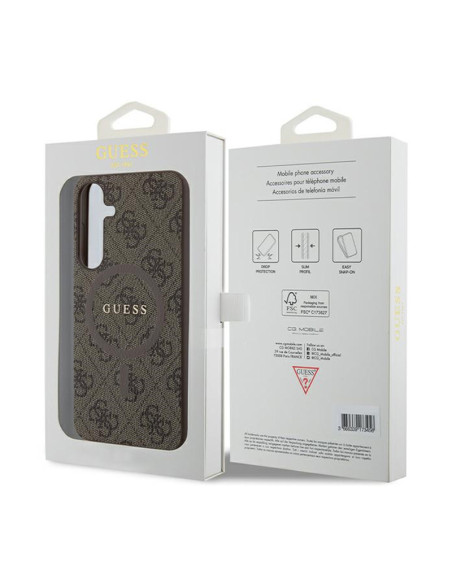 Etui Do Samsung Galaxy S24+ Guess 4G Collection Leather Metal Logo MagSafe Brązowy
