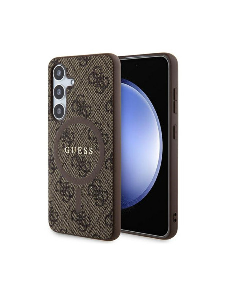 Etui Do Samsung Galaxy S24 Guess 4G Collection Leather Metal Logo MagSafe Brązowy