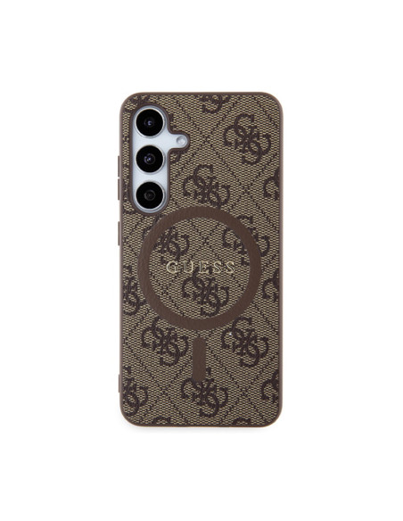 Etui Do Samsung Galaxy S24 Guess 4G Collection Leather Metal Logo MagSafe Brązowy
