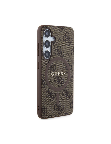 Etui Do Samsung Galaxy S24 Guess 4G Collection Leather Metal Logo MagSafe Brązowy