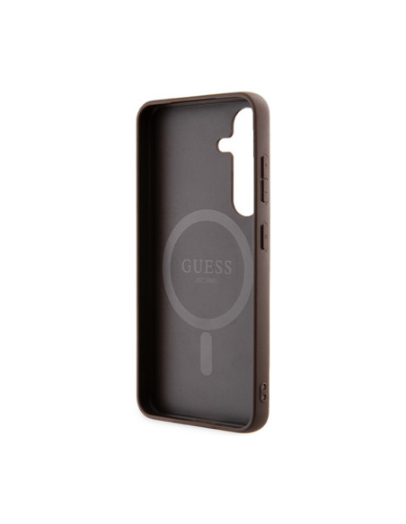 Etui Do Samsung Galaxy S24 Guess 4G Collection Leather Metal Logo MagSafe Brązowy
