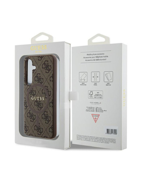 Etui Do Samsung Galaxy S24 Guess 4G Collection Leather Metal Logo MagSafe Brązowy