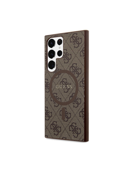 Etui Do Samsung Galaxy S24 Ultra Guess 4G Collection Leather Metal Logo MagSafe Brązowy
