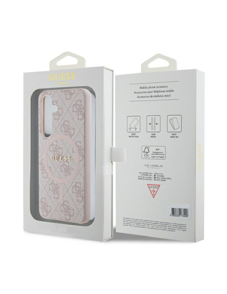 Etui Do Samsung Galaxy S24 Guess 4G Collection Leather Metal Logo MagSafe Różowy