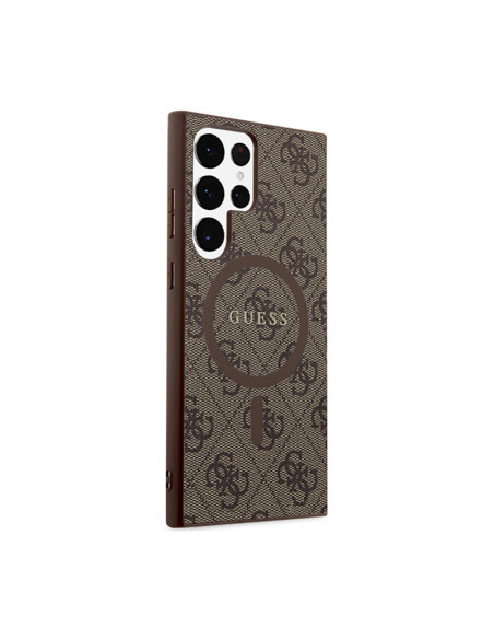 Etui Do Samsung Galaxy S24 Ultra Guess 4G Collection Leather Metal Logo MagSafe Brązowy