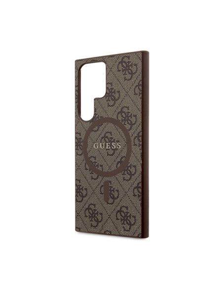Etui Do Samsung Galaxy S24 Ultra Guess 4G Collection Leather Metal Logo MagSafe Brązowy