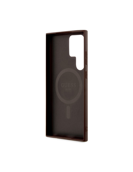 Etui Do Samsung Galaxy S24 Ultra Guess 4G Collection Leather Metal Logo MagSafe Brązowy