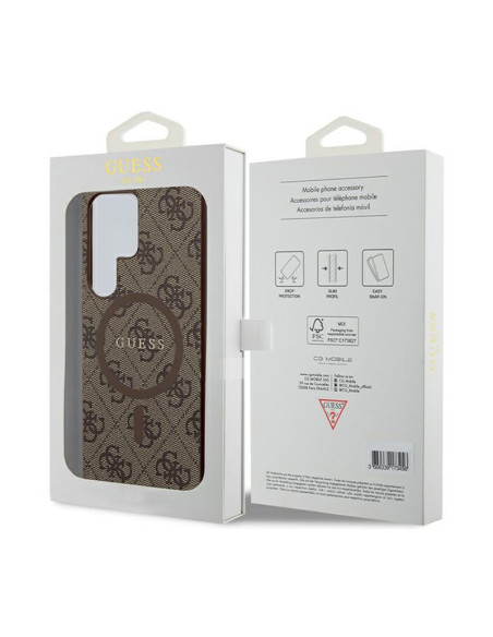 Etui Do Samsung Galaxy S24 Ultra Guess 4G Collection Leather Metal Logo MagSafe Brązowy