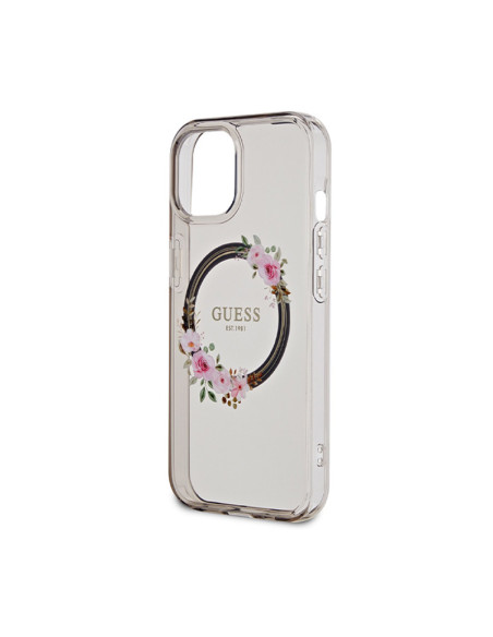 Etui Do iPhone 15 Guess IML Flowers Wreath MagSafe Czarny