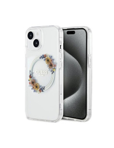 Etui Do iPhone 15 Guess IML Flowers Wreath MagSafe Przezroczysty