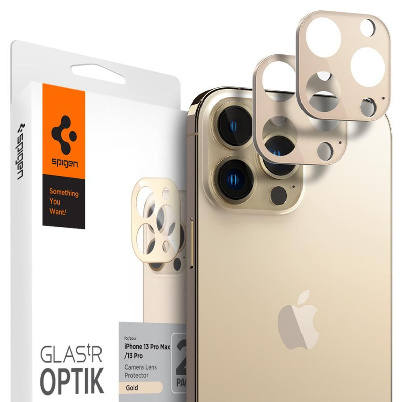 2x Osłona Aparatu Spigen Optik.Tr Camera Protector iPhone 13 Pro / 13 Pro Max Złoty