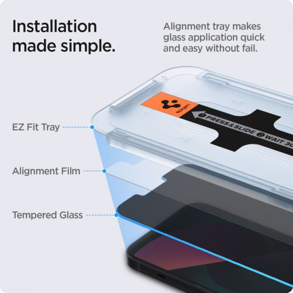 2x Prywatyzujące Szkło Hartowane Spigen Glas.Tr " Ez Fit " iPhone 13 / 13 Pro / 14