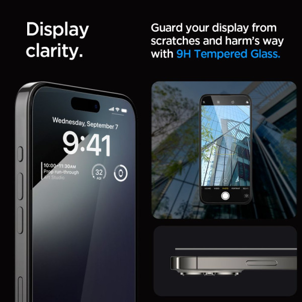 2x Szkło Hartowane Do iPhone 15 Pro Max Spigen Glas.Tr " Ez Fit " Fc Czarny