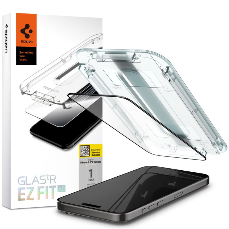 Szkło Hartowane iPhone 15 Pro Max Spigen Glas.Tr " Ez Fit " Fc Czarny