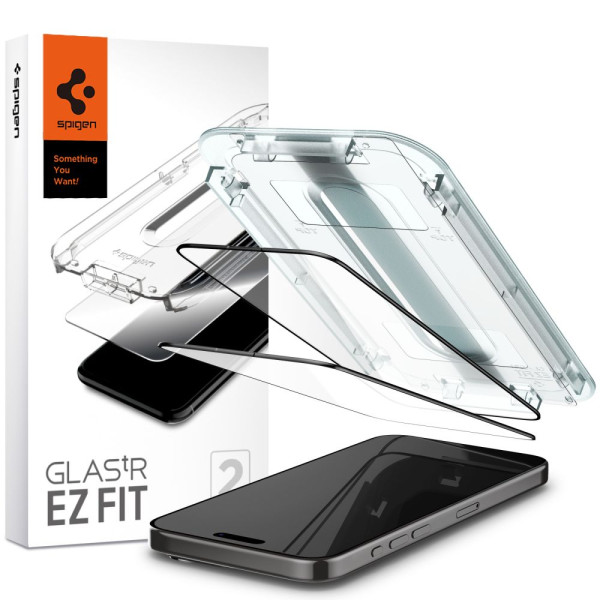 2x Szkło Hartowane Do iPhone 15 Pro Spigen Glas.Tr " Ez Fit " Fc Czarny