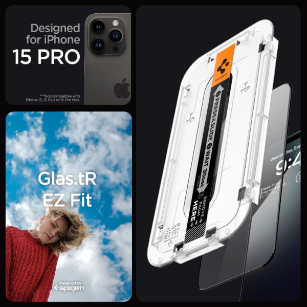 2x Szkło Hartowane Do iPhone 15 Pro Spigen Glas.Tr " Ez Fit " Fc Czarny