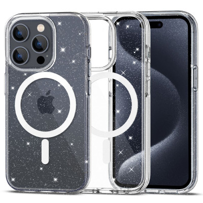 Etui Do iPhone 15 Pro Tech-Protect Flexair Hybrid MagSafe Przezroczysty Brokatowy