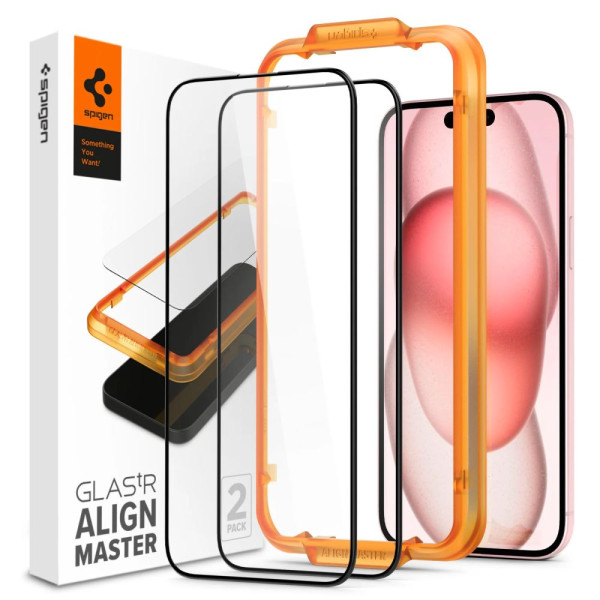 2x Szkło Hartowane Do iPhone 15 Plus Spigen Alm Glass Fc Czarny
