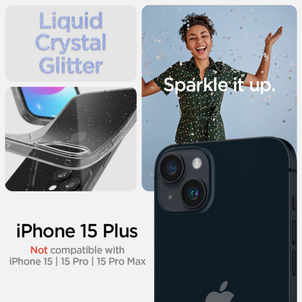 Etui Do iPhone 15 Plus Spigen Liquid Crystal Przezroczysty Brokatowy