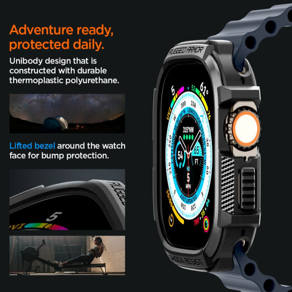 Etui Do Apple Watch 49 mm Spigen Rugged Armor Czarny Matowy