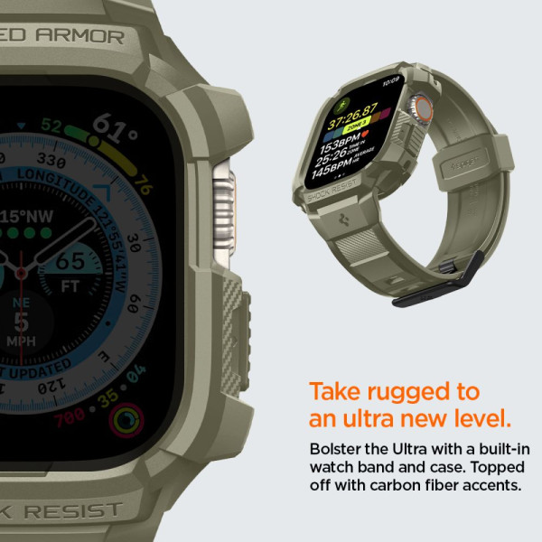 Etui Z Paskiem Do Apple Watch 49 mm Spigen Rugged Armor Pro Zielony