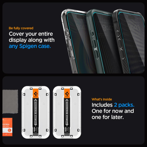 2x Prywatyzujące Szkło Hartowane Spigen Glas.Tr " Ez Fit " iPhone 15