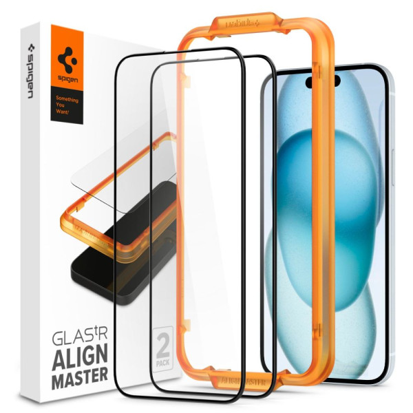 2x Szkło Hartowane Do iPhone 15 Spigen Alm Glass Fc Czarny