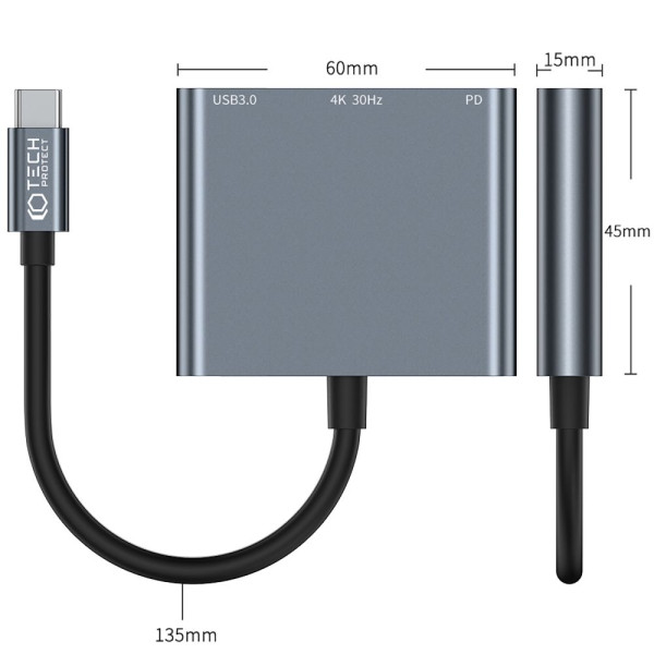 Adapter 3w1 Tech-Protect V1 -  Hub Szary